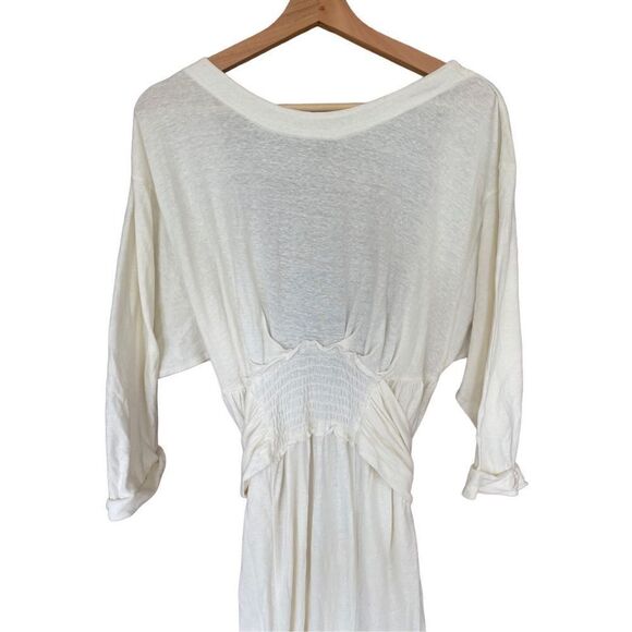 Free People Women's White Dropped Shoulder Tie Waist A-Line Tiered Dress Size L - Picture 1 of 7